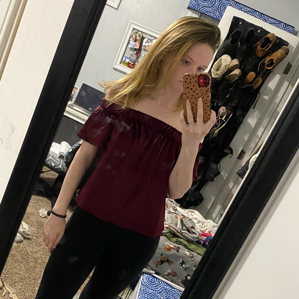 Red velvet off the shoulder top